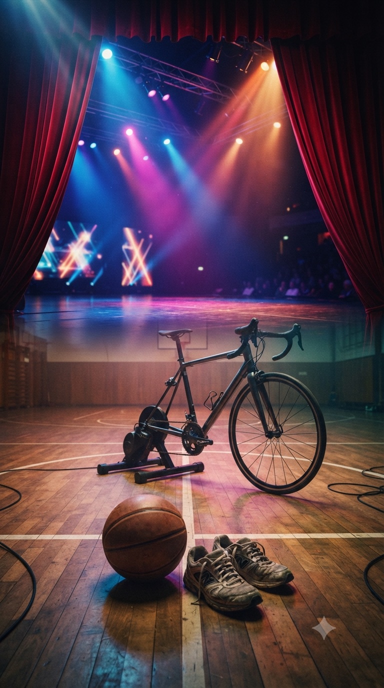 Vélo, ballon de basket et chaussures de sport sur une scène de spectacle : les deux pôles de Cadencias, le sport et la culture